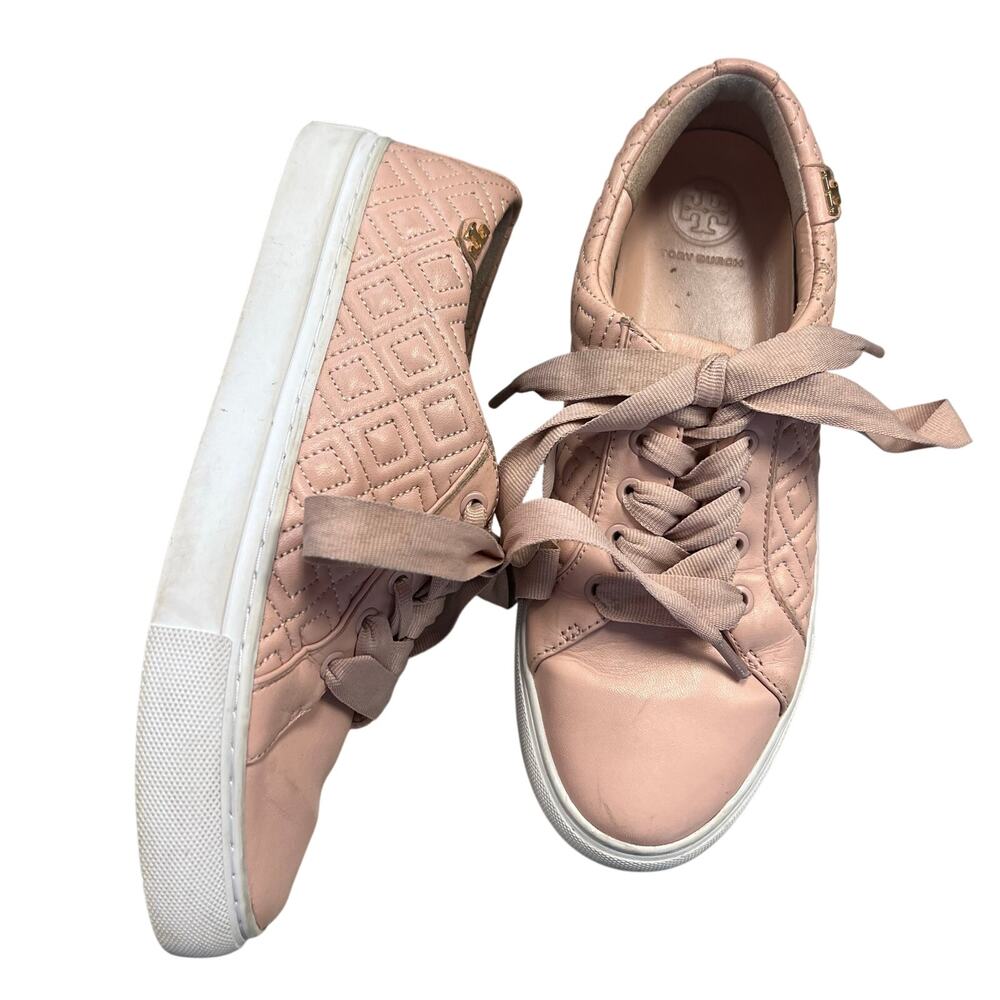 Tory Burch Marion Pink Quilted Leather Sneakers Size 6.5